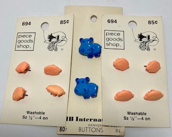Vintage Hippopotamus Buttons Piggy Buttons 10 Vintage Button Craft Buttons
