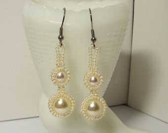 Pearl Earrings Cream Pearl Earring  Seed Bead Earrings Evening Glamour Earrings