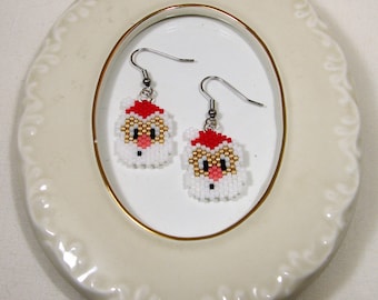 Santa Earrings, Seed Bead Santa Earrings, Handmade Christmas Earrings, Holiday Jewelry,