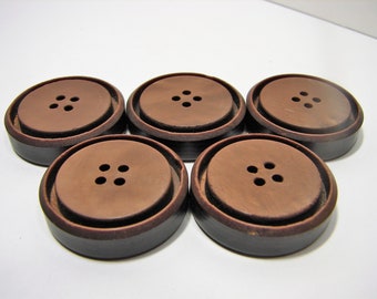 Vintage Buttons Brown (5), Vintage Button, Large Brown Button, Coat Button