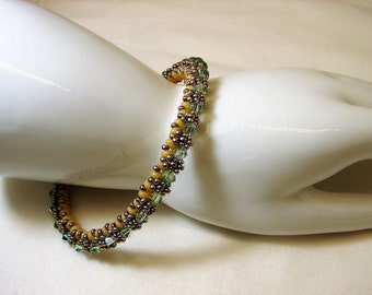 Festival of Lights Bracelet, Peridot AB Swarovski Bangle, Swarovski Bangle, Wheat Super Duo Bangle, Jill Wiseman Bangle