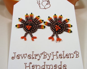 Turkey Earrings, Thanksgiving Earrings, Holiday Earrings, Turkey, Thanksgiving, Beaded Earrings, Fall Earrings