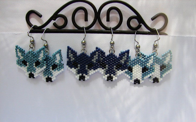 Fox Earrings, Seed Bead Fox Earrings, Teal Fox Earrings, Navy Blue Fox Earrings, Peyote Fox Earrings. Coyote Earrings image 5