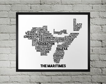 Maritimes Cities Typography Map Print | Handmade | Maritimes Map | Maritimes Print | Maritimes Map Art | Maritimes Home Decor | Moving Gift