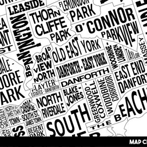 Toronto Neighbourhood City Map Print Handmade Toronto Ontario Map YYZ Art Print Toronto Map Art Toronto Home Decor Moving Gift image 2