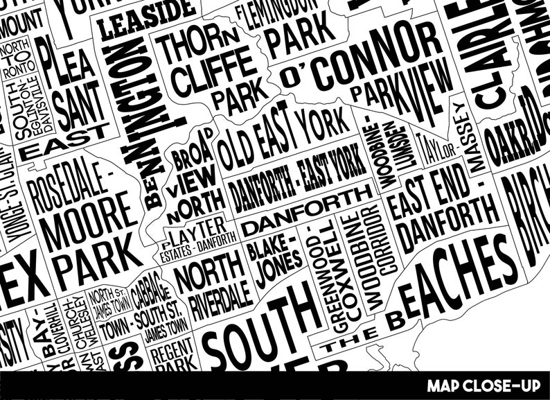 Toronto Neighbourhood City Map Print Handmade Toronto Ontario Map YYZ Art Print Toronto Map Art Toronto Home Decor Moving Gift image 2