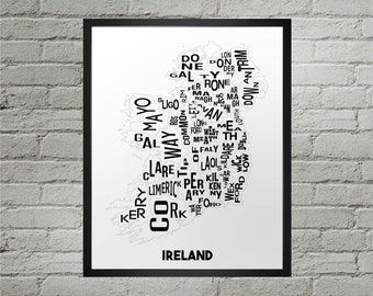 Irland Grafschaften Karte Drucken | Handarbeit | Irland Stadtplan | Irland Poster | Irland Karte Kunst | Irland Wohndeko | Umzugsgeschenk | Karte Print