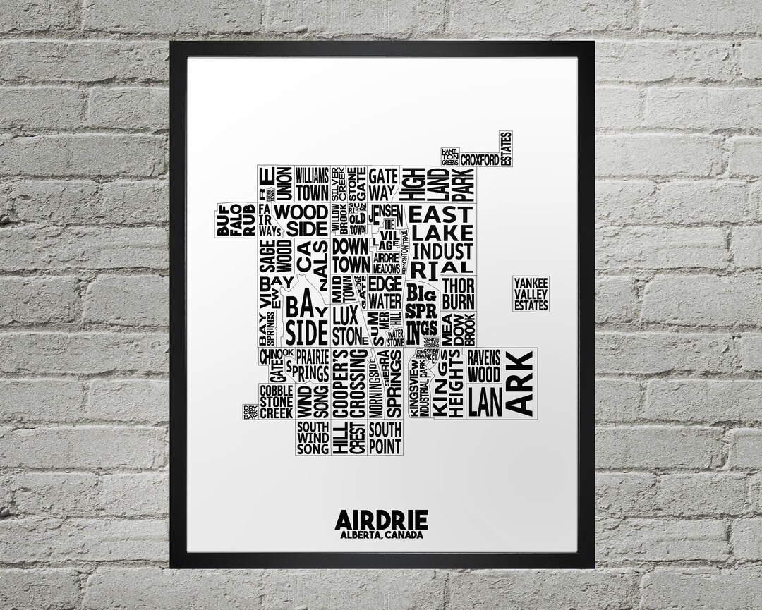Airdrie Neighbourhood City Map Print Handmade Airdrie Alberta Map