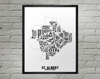 St Albert Neighbourhood City Map Print | Handmade | St Albert Alberta Map | St Albert Print | St Albert Map Art | St Albert Home Decor