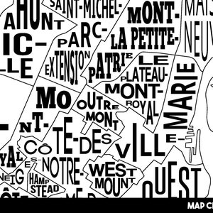 Montreal Neighbourhood City Map Print Handmade Montreal Quebec Map YUL Map Print Montreal Map Art Montreal Home Decor Map Art image 2