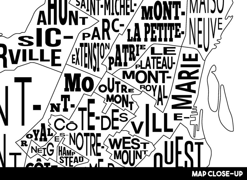 Montreal Neighbourhood City Map Print Handmade Montreal Quebec Map YUL Map Print Montreal Map Art Montreal Home Decor Map Art image 2