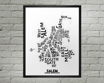 Salem Neighborhood City Map Print | Handmade | Salem Oregon Map | Salem Print | Salem Map Art | Salem Home Decor | Moving Gift