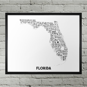 Florida FL Counties Typography Map Print | Handmade | Florida United States County Map | US State Map Print Art | Florida Home Decor Gift
