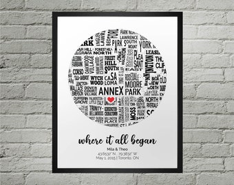 Where It All Began Map Art Print | Anniversary Print Gift | Wedding Gift | Personalized Couple Gift | Birthday Gift for Her | Gift for Him