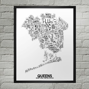Queens Neighborhood stadsplattegrond afdrukken | Handgemaakt | Kaart Queens New York | Koninginnenprint | Kaartkunst Queens | Queens woondecoratie | Verhuiscadeau