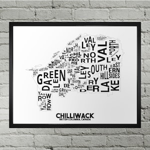 Impression du plan de la ville du quartier de Chilliwack | Fait main | Carte de la Colombie-Britannique à Chilliwack | Impression Chilliwack | Illustration de la carte de Chilliwack | Décoration d'intérieur