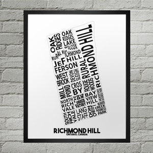 Impression du plan de la ville du quartier de Richmond Hill | Fait main | Carte de l'Ontario à Richmond Hill | Impression de Richmond Hill | Art de la carte de Richmond Hill | Illustration de la carte