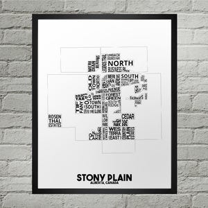 Stony Plain Neighbourhood City Map Print | Handmade | Stony Plain Alberta Map | Stony Plain Print | Stony Plain Map Art | Stony Plain Decor