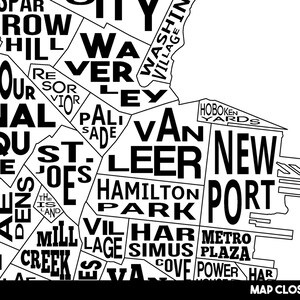 May include: Black and white map of New York City neighborhoods. The map is a close-up of the lower Manhattan area. The neighborhoods are labeled with their names, including Greenwich Village, Washington Square, SoHo, Tribeca, and the Financial District.