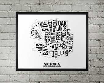 Victoria Neighbourhood City Map Print | Handmade | Victoria British Columbia Map | Victoria Print | Victoria Map Art | Victoria Home Decor