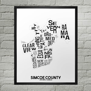 Impression du plan de la ville des municipalités du comté de Simcoe | Fait main | Carte du comté de Simcoe, Ontario | Comté de Simcoe Impression | Illustration de la carte du comté de Simcoe | Décor de carte
