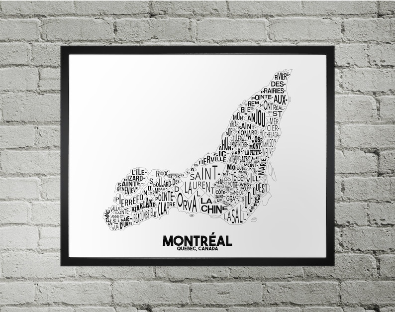 Montreal Neighbourhood City Map Print Handmade Montreal Quebec Map YUL Map Print Montreal Map Art Montreal Home Decor Map Art image 1