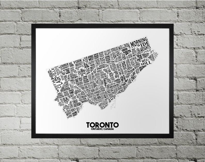 Toronto Neighbourhood City Map Print Handmade Toronto Ontario Map YYZ Art Print Toronto Map Art Toronto Home Decor Moving Gift image 1