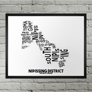 Plan de la ville des municipalités du district de Nipissing | Fait main | Carte du district de Nipissing, Ontario | District de Nipissing Impression | Art de la carte Décoration d'intérieur