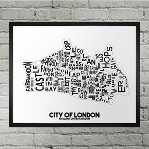 Carte de la ville de Londres, Angleterre | Fait main | Carte de la ville de Londres, Angleterre | Impression de la ville de Londres | Art de la carte de la ville de Londres