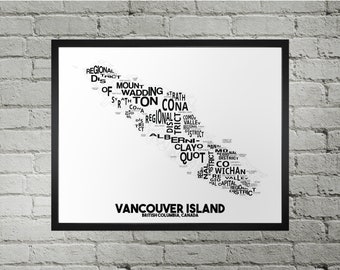 Impression de carte de l'île de Vancouver | Fait main | Île de Vancouver, carte de la Colombie-Britannique | Impression sur l'île de Vancouver | Carte de l'île de Vancouver Impression artistique