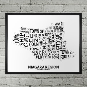 Niagara Region Stadt Karte Drucken | Handarbeit | Niagara Region Ontario Karte | Niagara Region Druck | Niagara Region Karte Kunst | Karte Home Decor