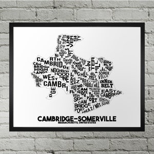 Impression du plan de la ville du quartier de Cambridge Somerville | Fait main | Carte de Cambridge, Somerville, Massachusetts | Impression Cambridge Somerville