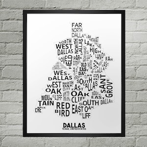 Impression du plan de la ville du quartier de Dallas | Fait main | Carte de Dallas (Texas) | Impression Dallas | Carte de Dallas | Décoration d'intérieur Dallas | Cadeau de déménagement