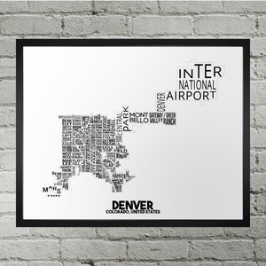 Impression du plan de la ville du quartier de Denver | Fait main | Carte de Denver, Colorado | Impression Denver | Carte de Denver | Décoration d'intérieur Denver | Cadeau de déménagement
