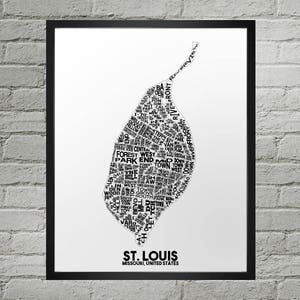 Impression de carte de la ville du quartier de St Louis | Fait main | Carte de Saint-Louis, Missouri | Impression Saint-Louis | Art de la carte de Saint-Louis | Décoration d'intérieur Saint-Louis | Illustration de la carte