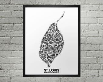 St Louis Neighborhood City Map Print | Handmade | St Louis Missouri Map | St Louis Print | St Louis Map Art | St Louis Home Decor | Map Art