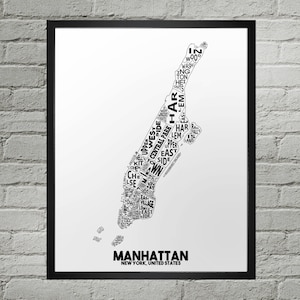 Impression de carte de la ville du quartier de Manhattan | Fait main | Carte de Manhattan, New York | Impression Manhattan | Illustration de la carte de Manhattan | Décoration d'intérieur Manhattan