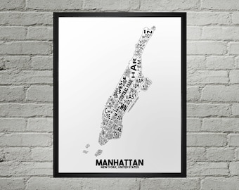 Manhattan Neighborhood City Map Print | Handmade | Manhattan New York Map | Manhattan Print | Manhattan Map Art | Manhattan Home Decor