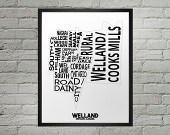 Welland Neighbourhood City Map Print | Handmade | Welland Ontario Map | Welland Print | Welland Map Art | Welland Home Decor | Moving Gift