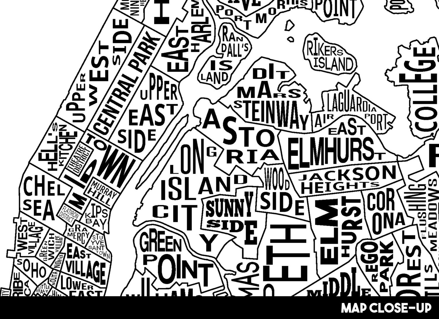 New York City Neighborhood Typography City Map Print Etsy