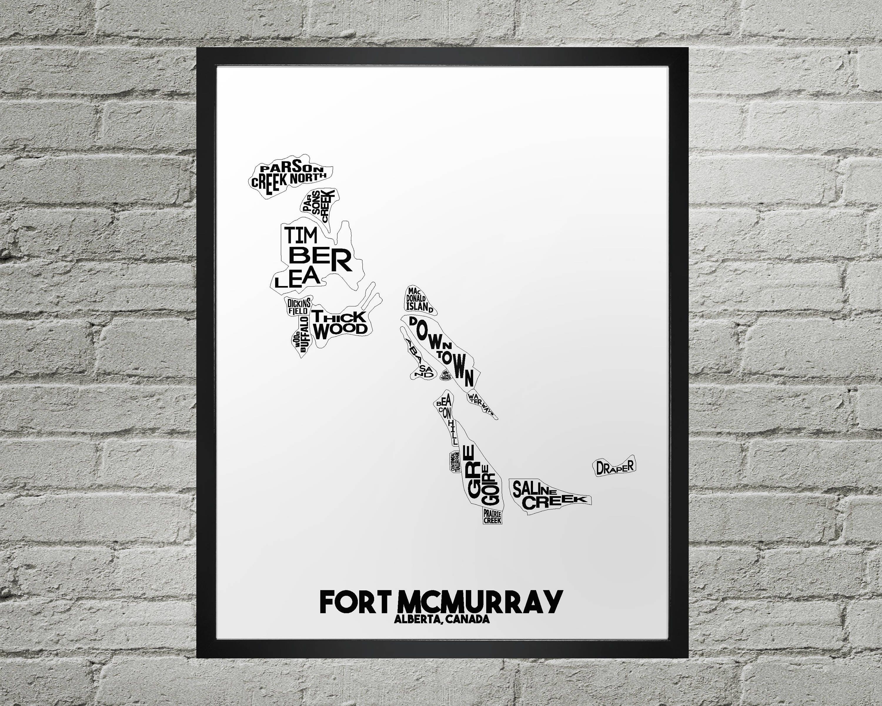 Fort Mcmurray Neighbourhood Map Fort Mcmurray Neighbourhood City Map Print Handmade Fort | Etsy