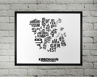 Copenhagen Districts City Map Print | Handmade | Copenhagen Denmark Map | Copenhagen Map Print | Copenhagen Map Art | Copenhagen Home Decor