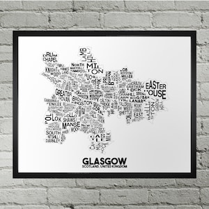 Glasgow Umgebung Karte Drucken | Handarbeit | Glasgow Schottland Karte | Glasgow Druck | Glasgow Karte Kunst | Glasgow Wohnkultur | Bewegendes Geschenk