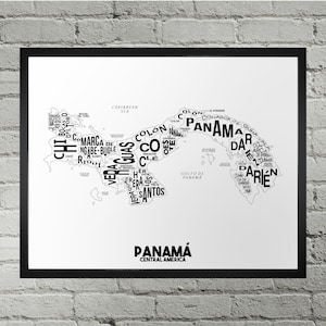 Panama Provinzen Typografie Karte Drucken | Handarbeit | Panama Kunstdruck | Panama Mittelamerika Home Decor