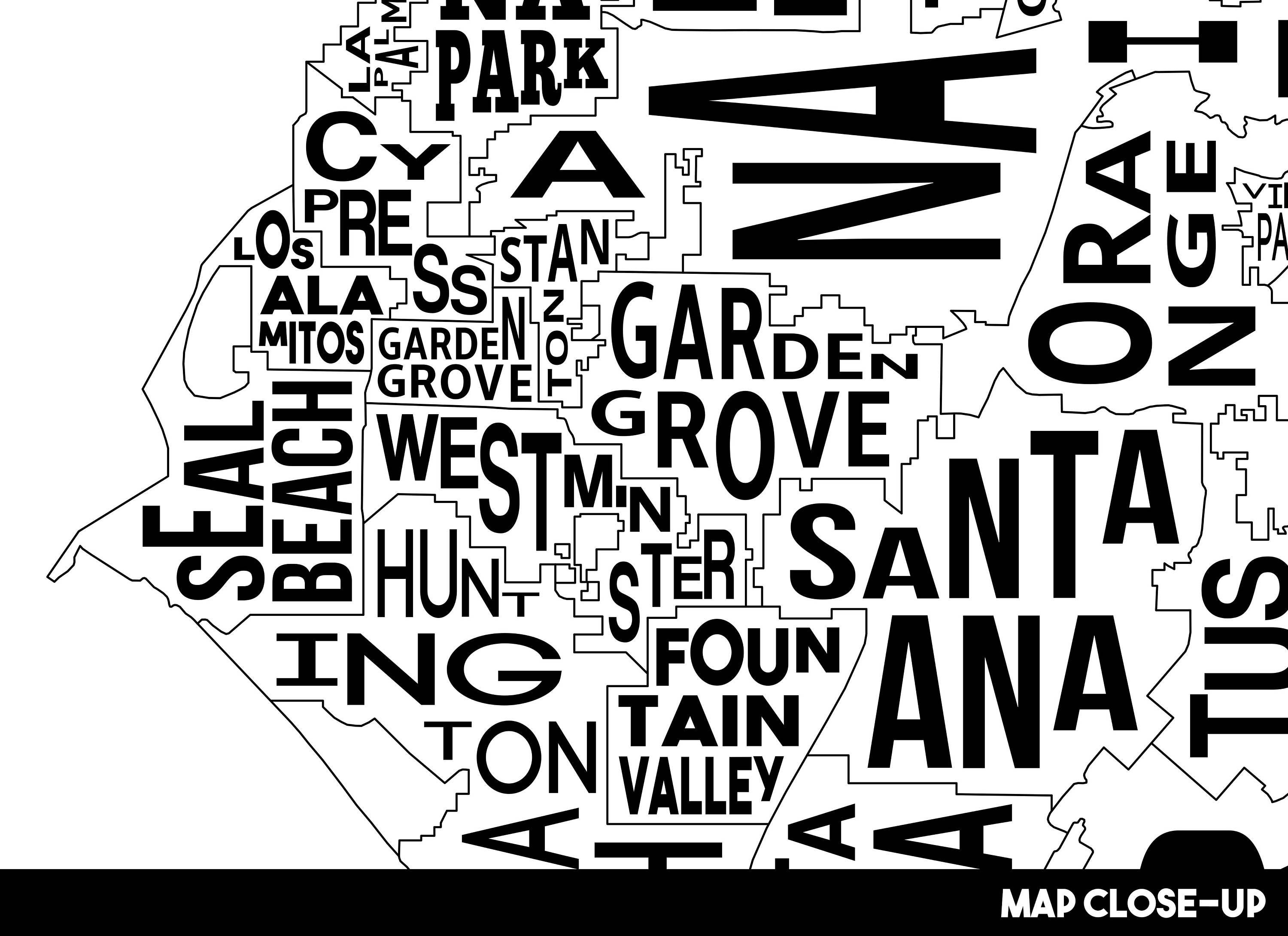 Orange County Neighborhood City Map Print Handmade Orange - Etsy
