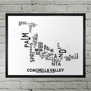 Coachella Valley-stadskaart afdrukken | Handgemaakt | Kaart Coachella Valley, Californië | Coachella Valley-print | Coachella Valley Map Art Woondecoratie