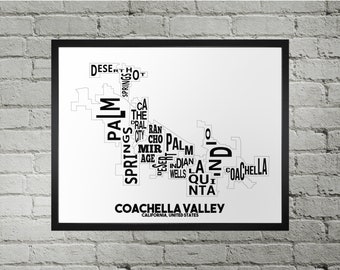 Coachella Valley City Map Print | Handmade | Coachella Valley California Map | Coachella Valley Print | Coachella Valley Map Art Home Decor