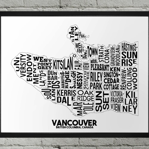 Vancouver Neighbourhood City Map Print Handmade Vancouver Etsy