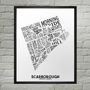 Impression de carte de la ville du quartier de Scarborough | Fait main | Carte de Scarborough, Ontario | Impression Scarborough | Art de Scarborough | Décoration d'intérieur de Scarborough