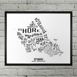 Impressão de mapa da cidade do bairro de O'ahu | Feito à mão | Impressão de mapa de Oahu Havaí | Impressão de mapa do Havaí | Impressão de arte de mapa de Honolulu | Arte de mapa de Waikiki